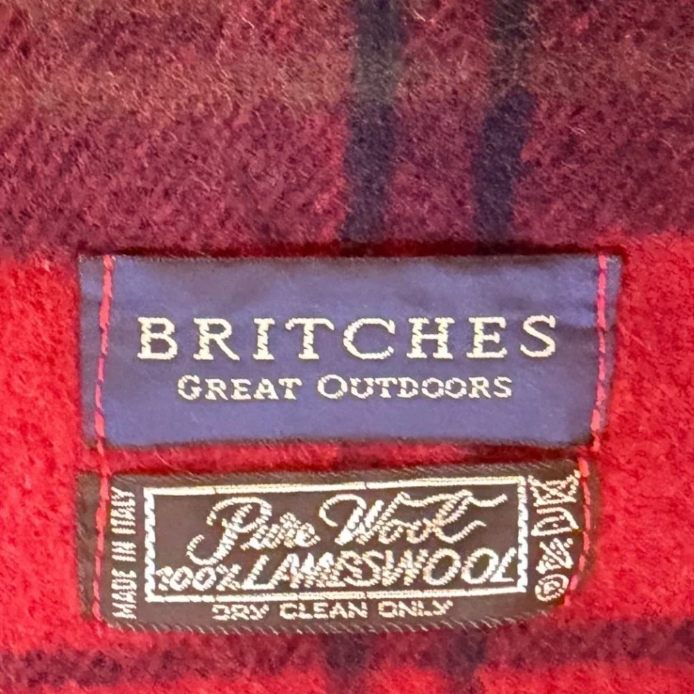 Britches Great Outdoors Lambswool Scarf Red Green Plaid Made in Italy Fringe